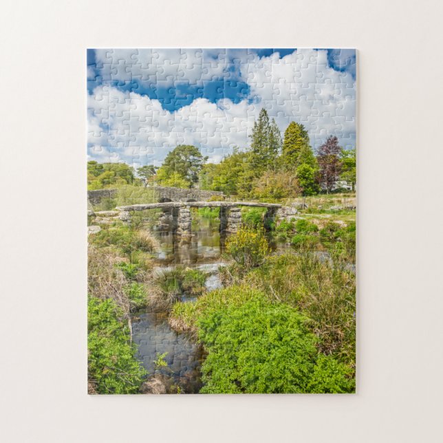 Mediaeval clapper bridge over river in Dartmoor UK Jigsaw Puzzle (Vertical)