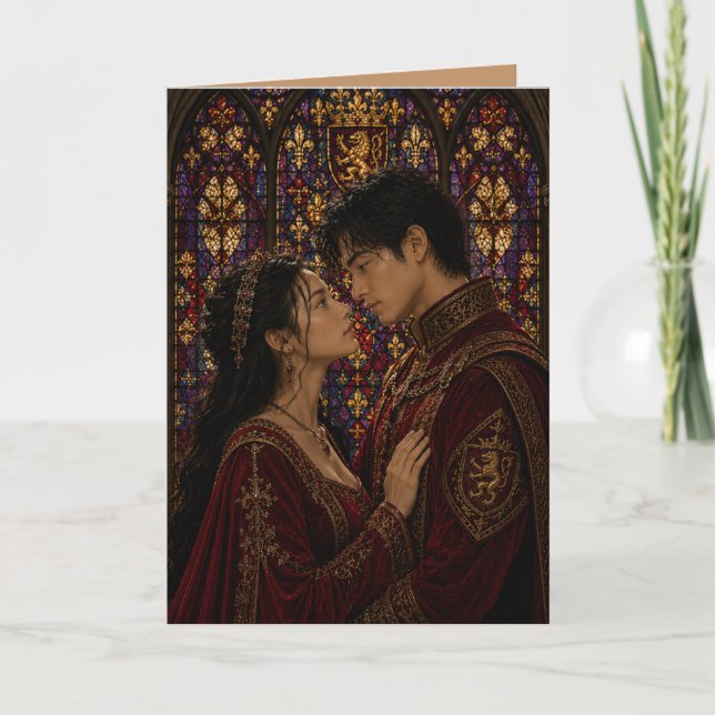 Mediaeval couple anniversary valentine  card (Front)