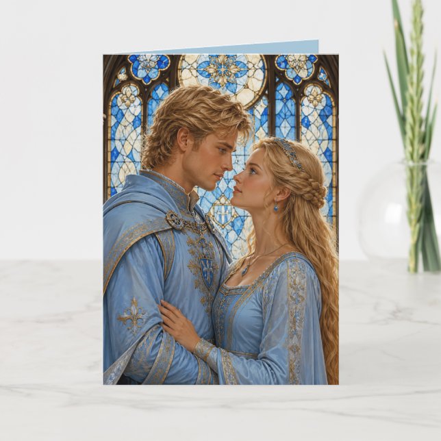 Mediaeval couple anniversary valentine  card (Front)