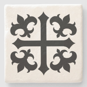 Mediaeval cross and fleur de lis symbols stone coaster