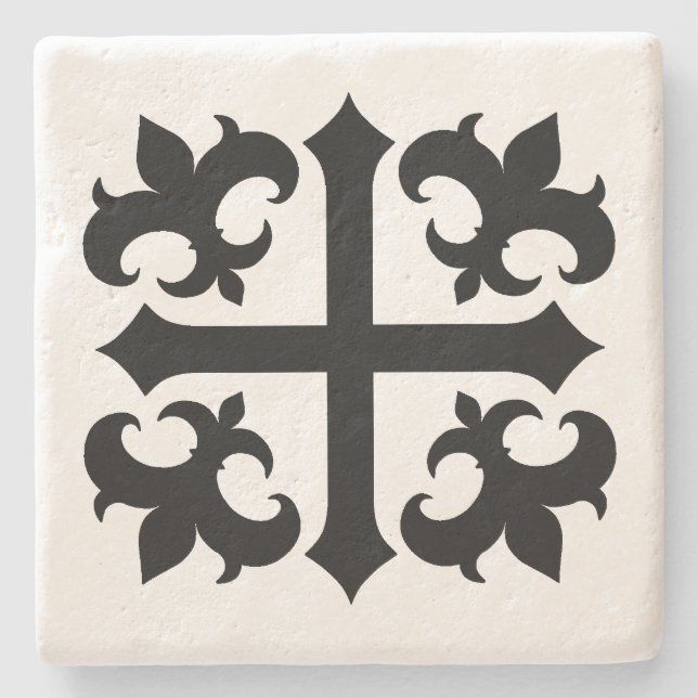 Mediaeval cross and fleur de lis symbols stone coaster (Front)