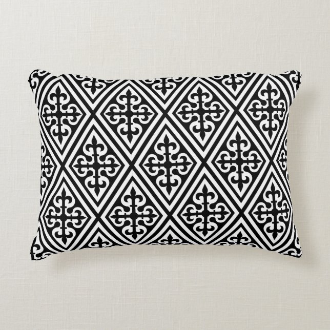 Mediaeval Cross Damask - Black and White Decorative Cushion (Front)