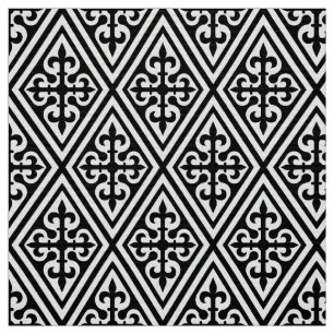 Mediaeval Cross Damask - Black and White Fabric