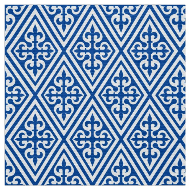 Mediaeval Cross Damask - Cobalt Blue and White Fabric (Swatch)
