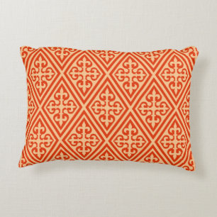 Mediaeval Cross Damask - Coral Orange and Peach Decorative Cushion