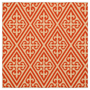 Mediaeval Cross Damask - Coral Orange and Peach Fabric