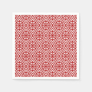 Mediaeval Cross Damask - Deep Red and White Napkin