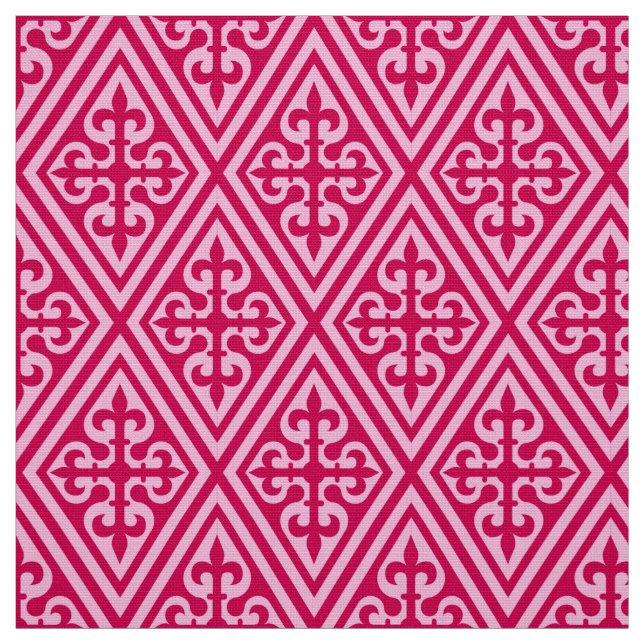 Mediaeval Cross Damask - Fuchsia Pink Fabric (Swatch)