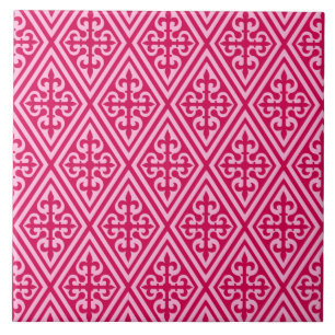 Mediaeval Cross Damask - Fuchsia Pink Tile