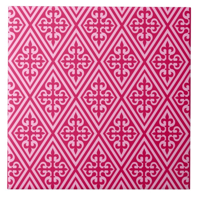 Mediaeval Cross Damask - Fuchsia Pink Tile (Front)