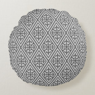 Mediaeval Cross Damask - Silver Grey / Grey Round Cushion