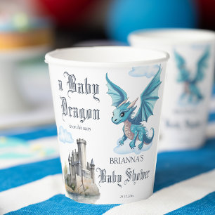 Mediaeval cute baby dragon baby shower monogrammed paper cups