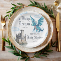 Mediaeval cute blue  dragon baby shower customised