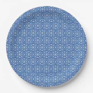 Mediaeval Damask Diamonds, cobalt blue Paper Plate