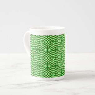 Mediaeval Damask Diamonds, dark pine green Bone China Mug