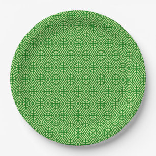 Mediaeval Damask Diamonds, dark pine green Paper Plate