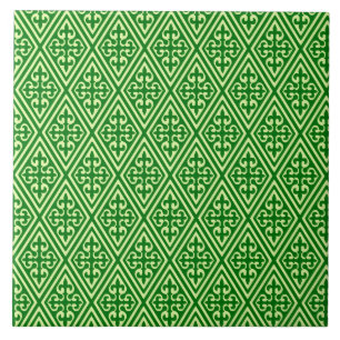 Mediaeval Damask Diamonds, dark pine green Tile