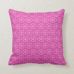 Mediaeval Damask Diamonds, magenta and white Cushion