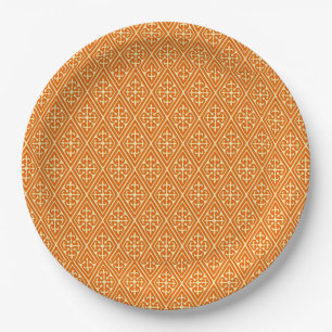 Mediaeval Damask Diamonds, mandarin orange Paper Plate