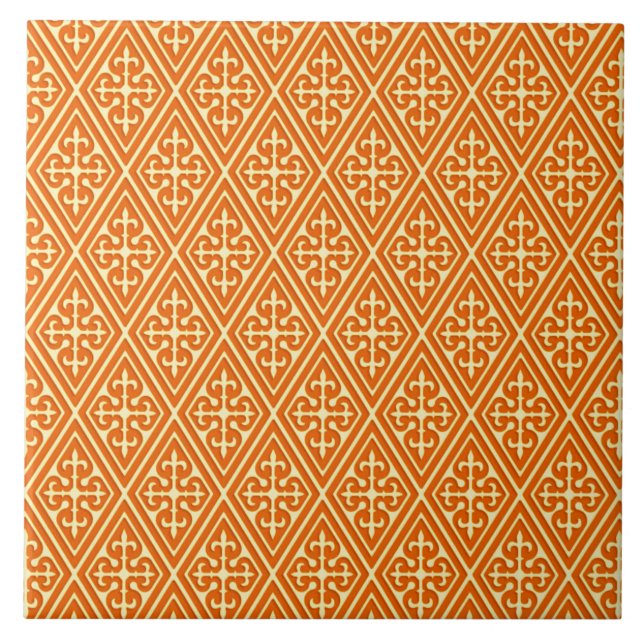 Mediaeval Damask Diamonds, mandarin orange Tile (Front)
