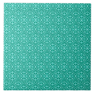 Mediaeval Damask Diamonds, turquoise and aqua Tile