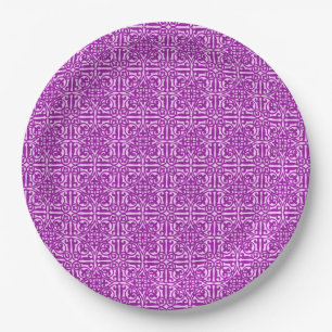 Mediaeval Damask Fleur-de-lis, amethyst purple Paper Plate