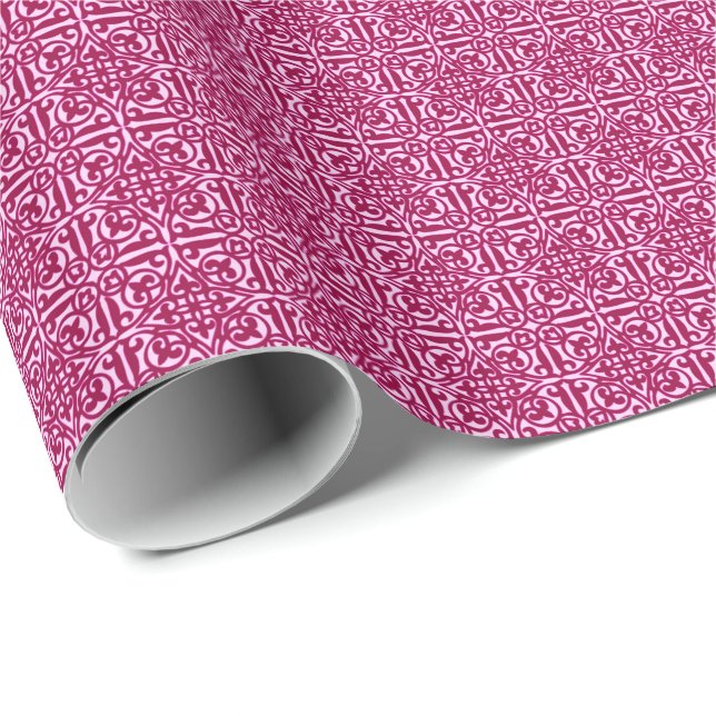 Mediaeval Damask Fleur-de-lis, burgundy wine Wrapping Paper (Roll Corner)
