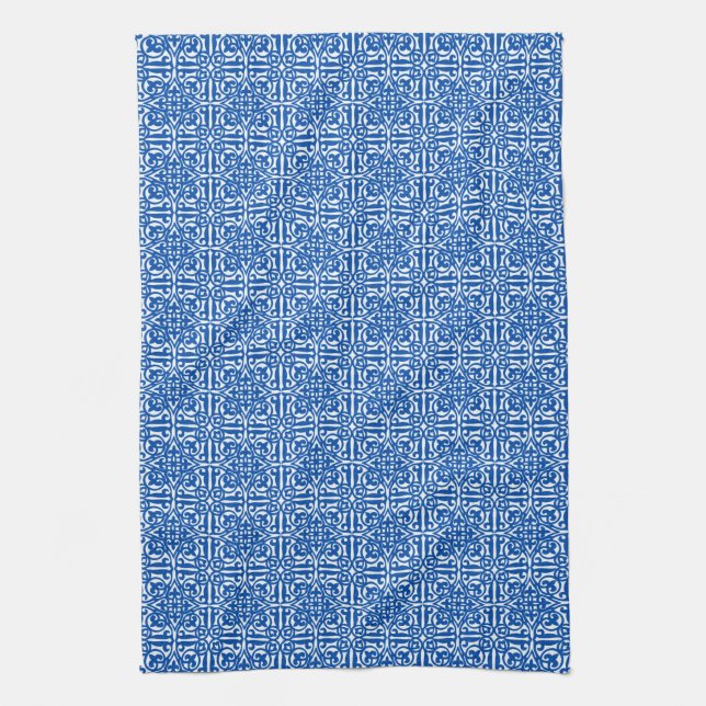 Mediaeval Damask Fleur-de-lis, cobalt blue Tea Towel (Vertical)