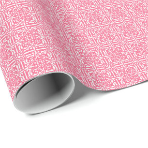 Mediaeval Damask Fleur-de-lis, coral pink & white Wrapping Paper