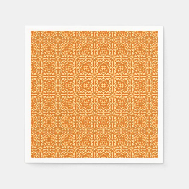 Mediaeval Damask Fleur-de-lis, mandarin orange Napkin (Front)