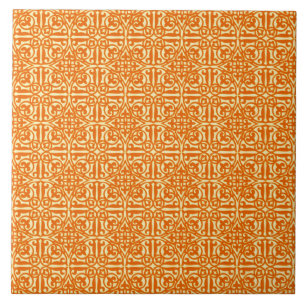 Mediaeval Damask Fleur-de-lis, mandarin orange Tile