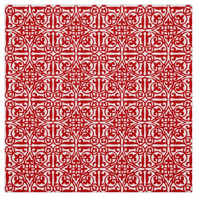 Mediaeval Damask Fleur-de-lis, red and white Fabric (Swatch)