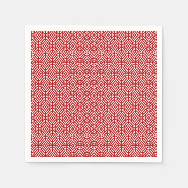 Mediaeval Damask Fleur-de-lis, red and white Napkin (Front)
