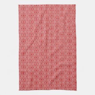 Mediaeval Damask Fleur-de-lis, red and white Tea Towel