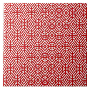 Mediaeval Damask Fleur-de-lis, red and white Tile