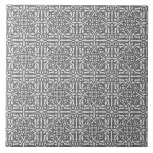 Mediaeval Damask Fleur-de-lis, silver grey Tile