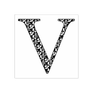 Mediaeval Damask Monogram Letter V Rubber Stamp