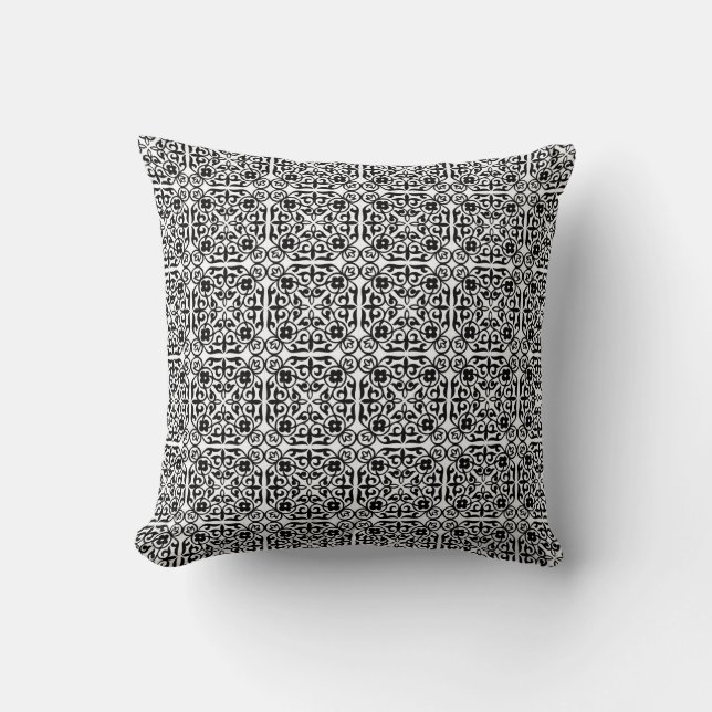 Mediaeval Damask pattern, black and white Cushion (Front)