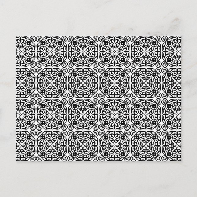 Mediaeval Damask pattern, black and white Postcard (Front)