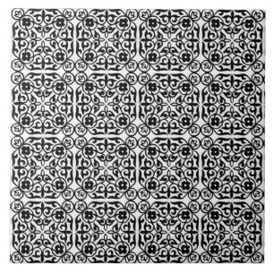 Mediaeval Damask pattern, black and white Tile