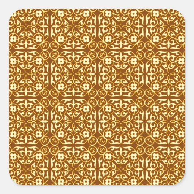 Mediaeval Damask pattern, copper and cream Square Sticker (Front)