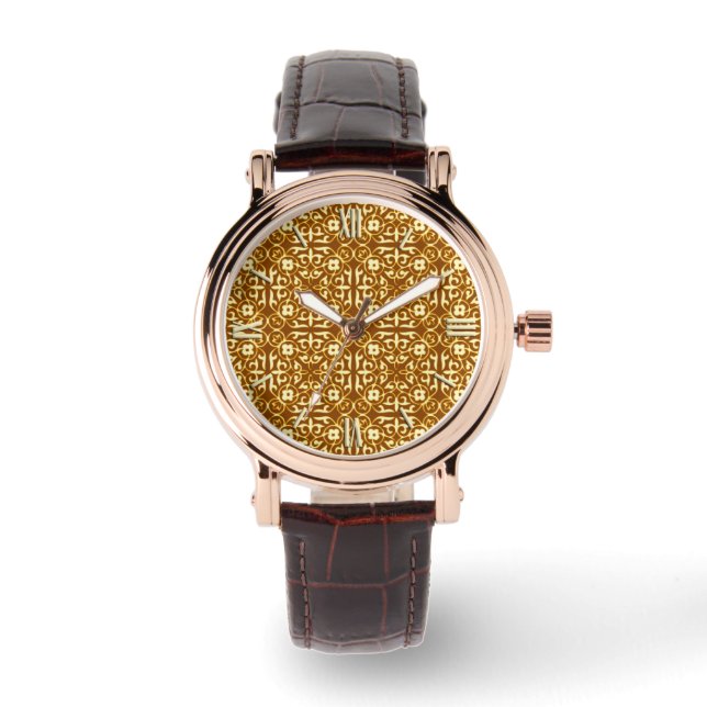 Mediaeval Damask pattern, copper and cream Watch (Front)