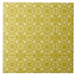 Mediaeval Damask pattern, mustard gold Tile