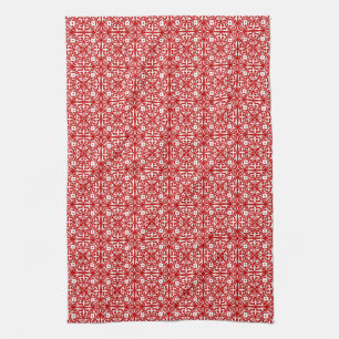 Mediaeval Damask pattern, red and white Tea Towel
