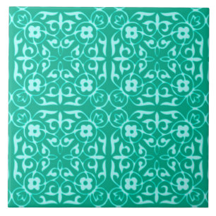 Mediaeval Damask pattern, turquoise and aqua Tile