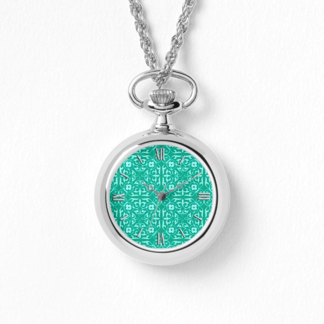 Mediaeval Damask pattern, turquoise and aqua Watch (Front)