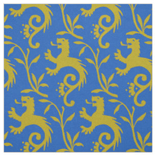 Mediaeval Dande-Lions on Blue Fabric