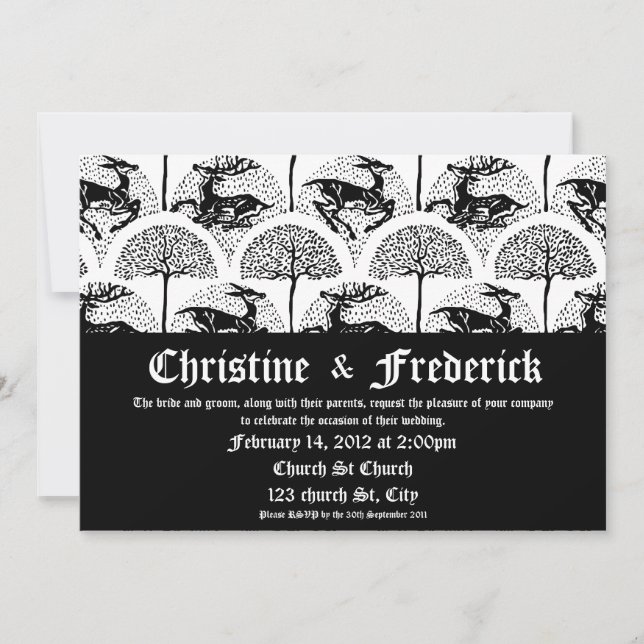 Mediaeval Deer and Trees, 5"x7" invitation. Invitation (Front)