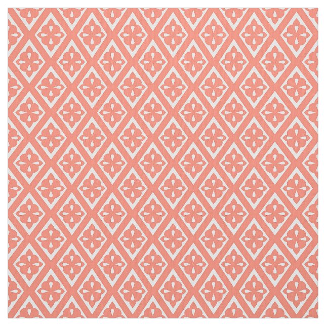 Mediaeval diamonds - coral pink and white fabric (Swatch)