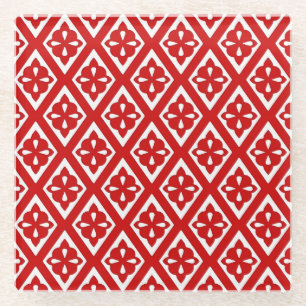 Mediaeval diamonds - deep red and white glass coaster